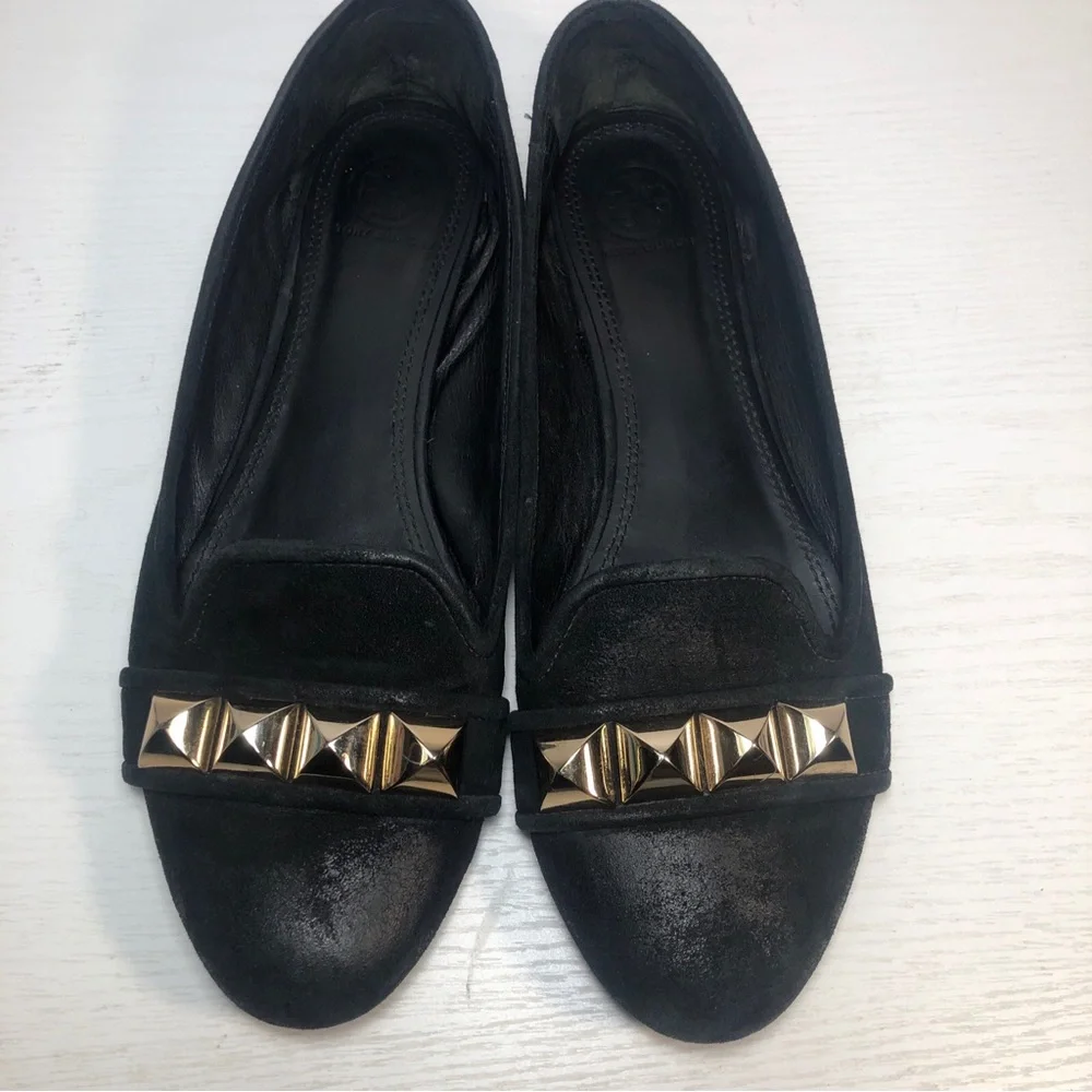 Tory Burch Black Asher Leather Flats Womens 9.5  Ballet Style Loafers